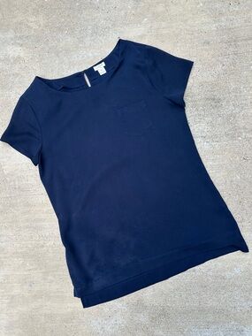 J. Crew Navy Blue Front Pocket Short Sleeve Blouse